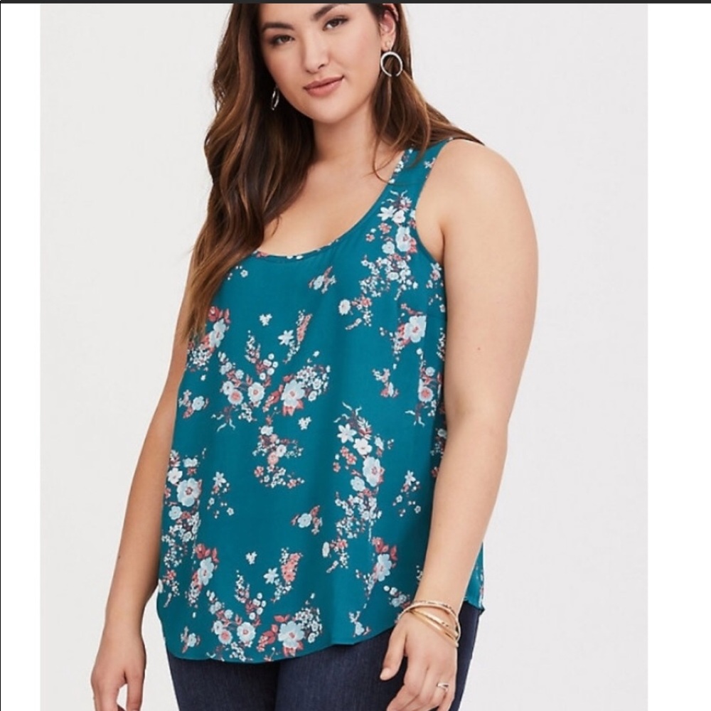 Turquoise Floral Georgette Tank